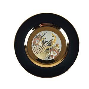 Imperial Chokin Decorative Plate With Gold Trim Featuring Peacocks Japan